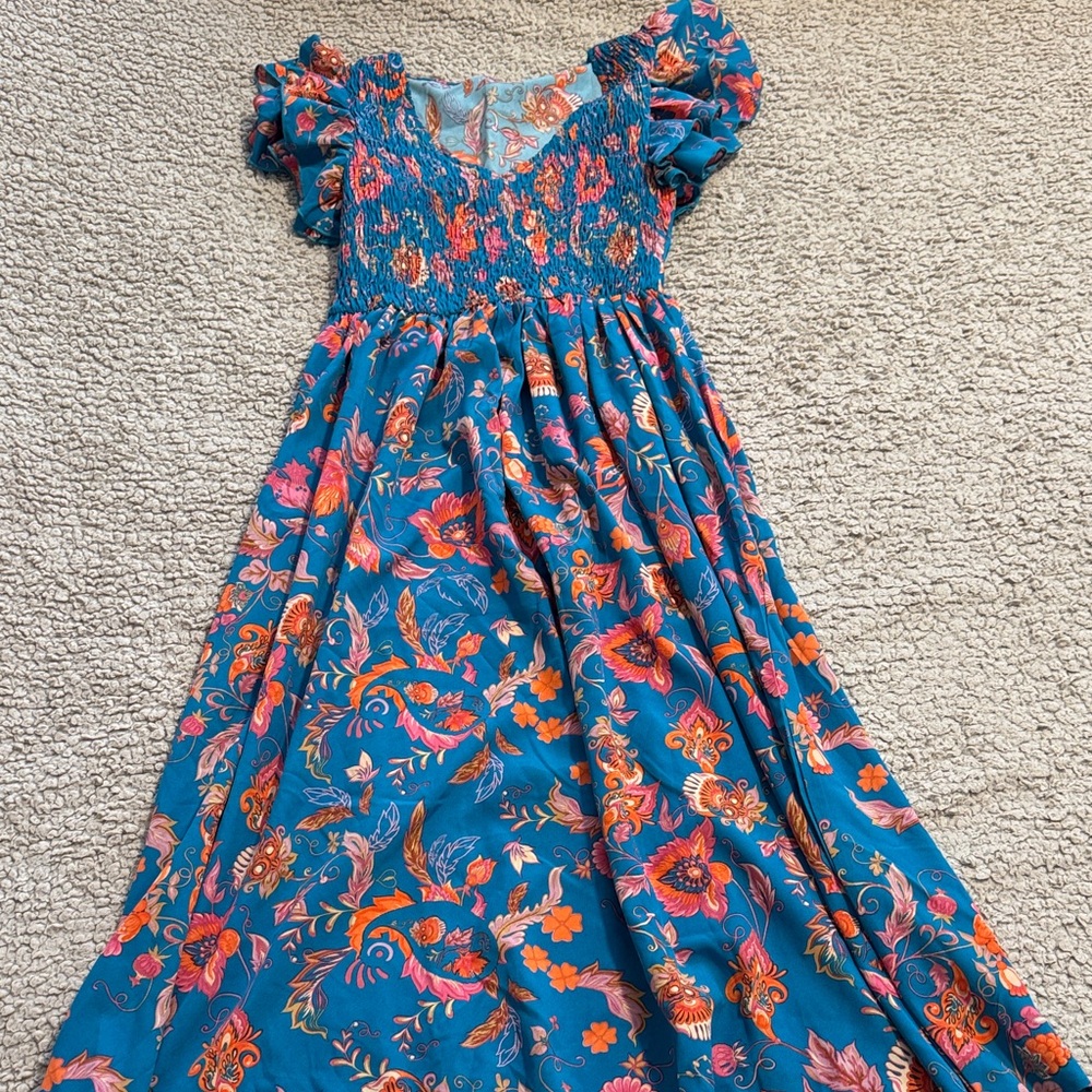 SHEIN Blue and Orange Floral Dress
